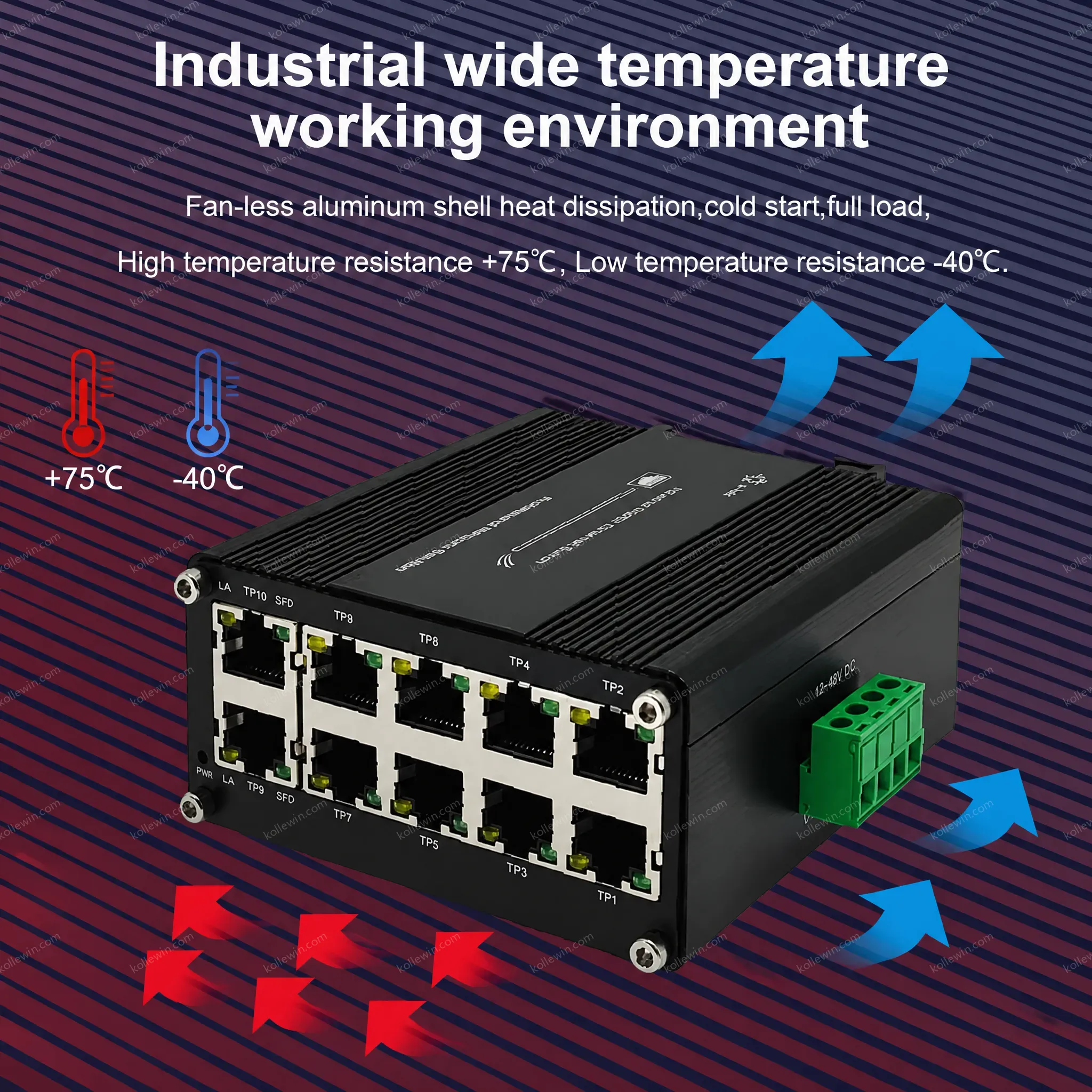 Ethernet Switch 10 Port 10/100/1000T Gigabit Compact Mini Industrial Din Rail Unmanaged Network Switch 48V DC