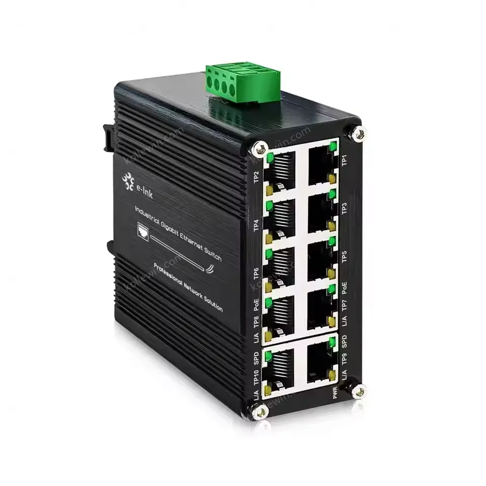 Mini Industrial 1000T 8-Port 802.3at PoE 12~48V DC Unmanaged 10 Ports Network Ethernet Switch up to 240-watt PoE Budget