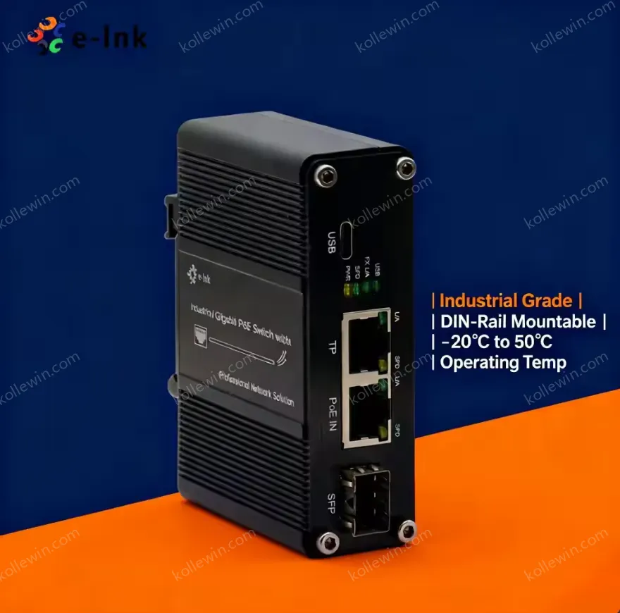 Industrial PD Ethernet Switch with Type-C USB Port PoE Powered Gigabit SFP Fiber with IP40 Case