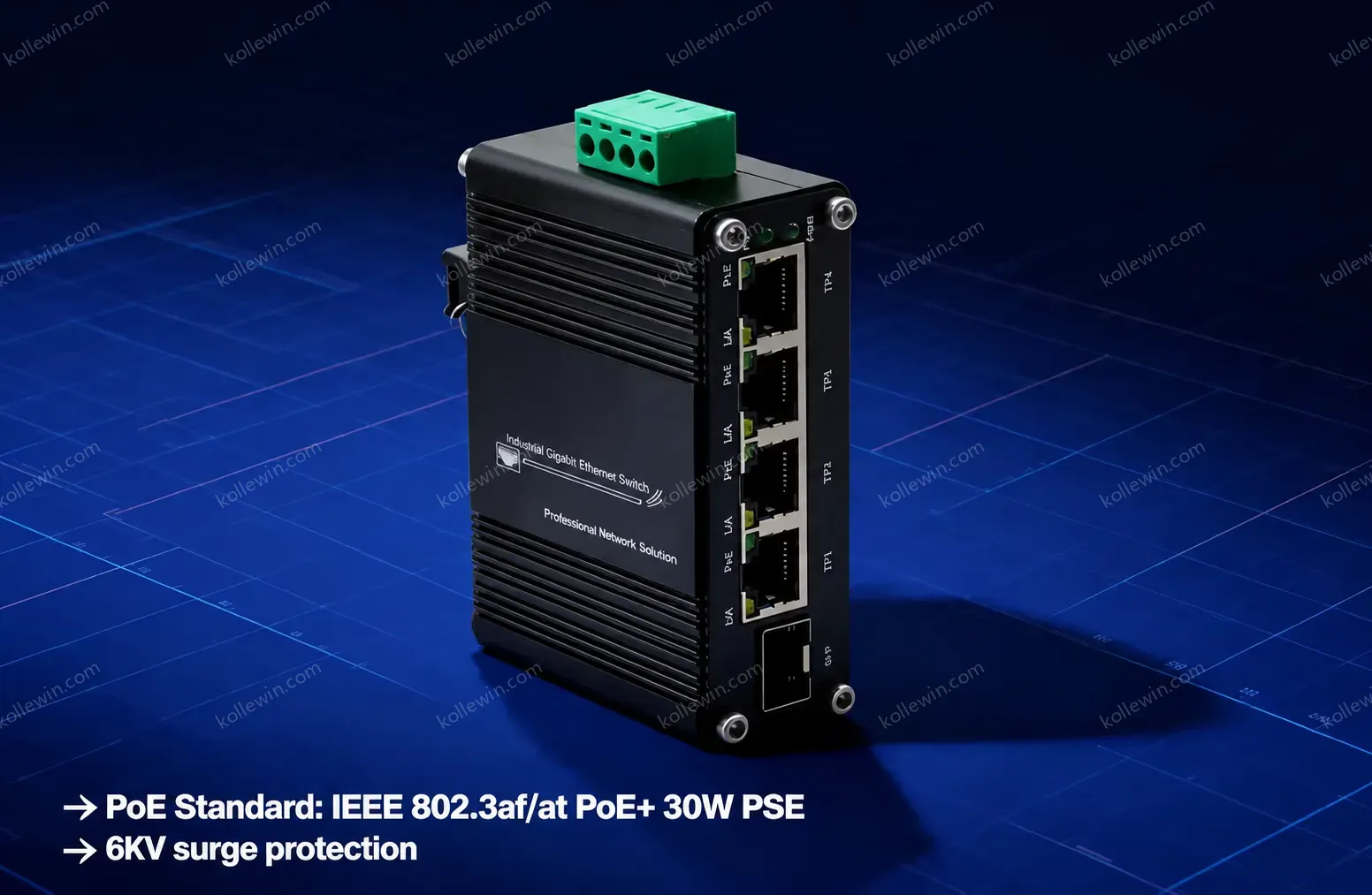 Mini Industrial Unmanaged 4 Port 2.5G PoE+ Switch with 10G SFP+ Uplink 30W Per Port Solar Voltage Booster Design