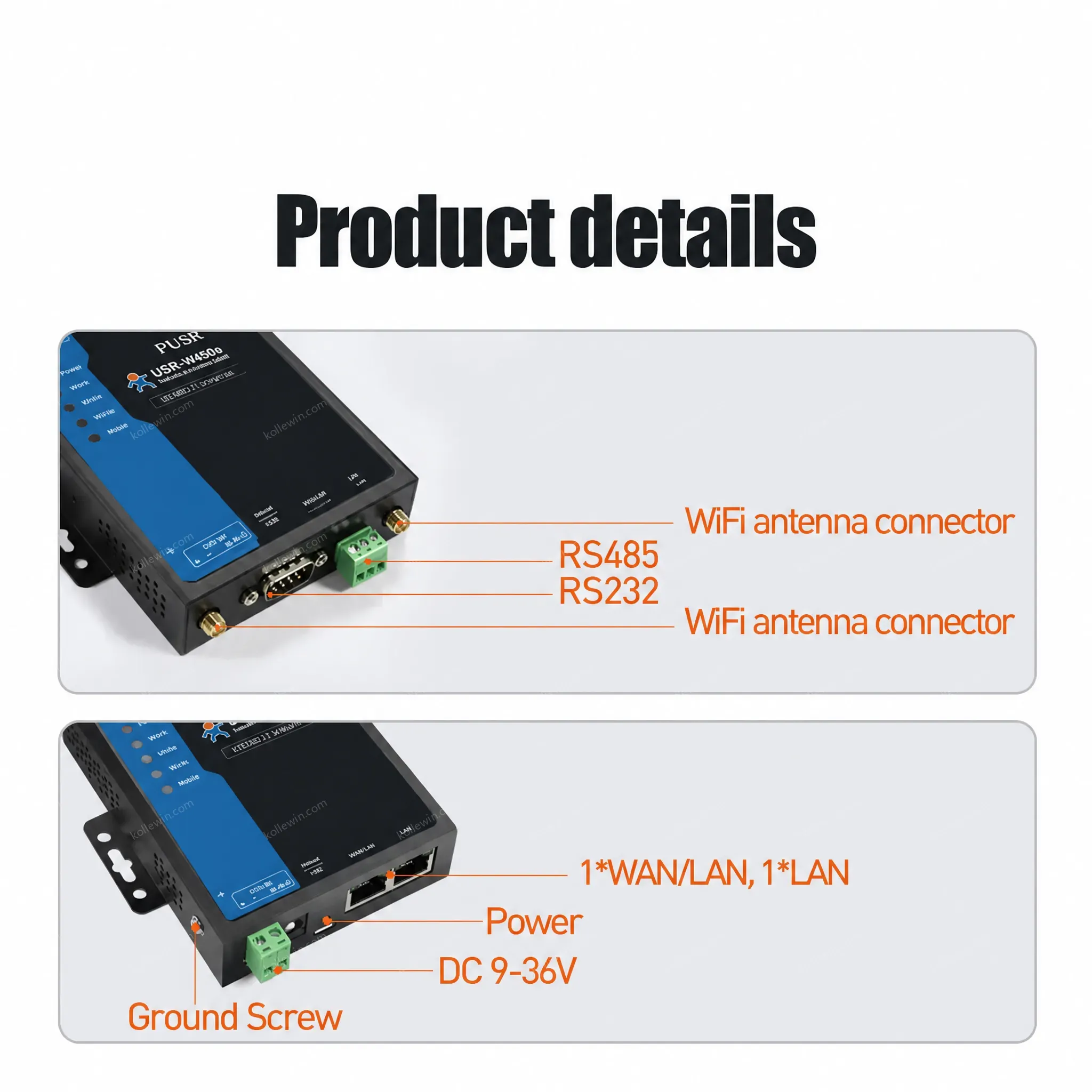 PUSR RS232 RS485 to WiFi Converter with Qualcomm Chip Supporting Dual Band 2.4GHz/5GHz MQTT Industrial IoT USR-W630s