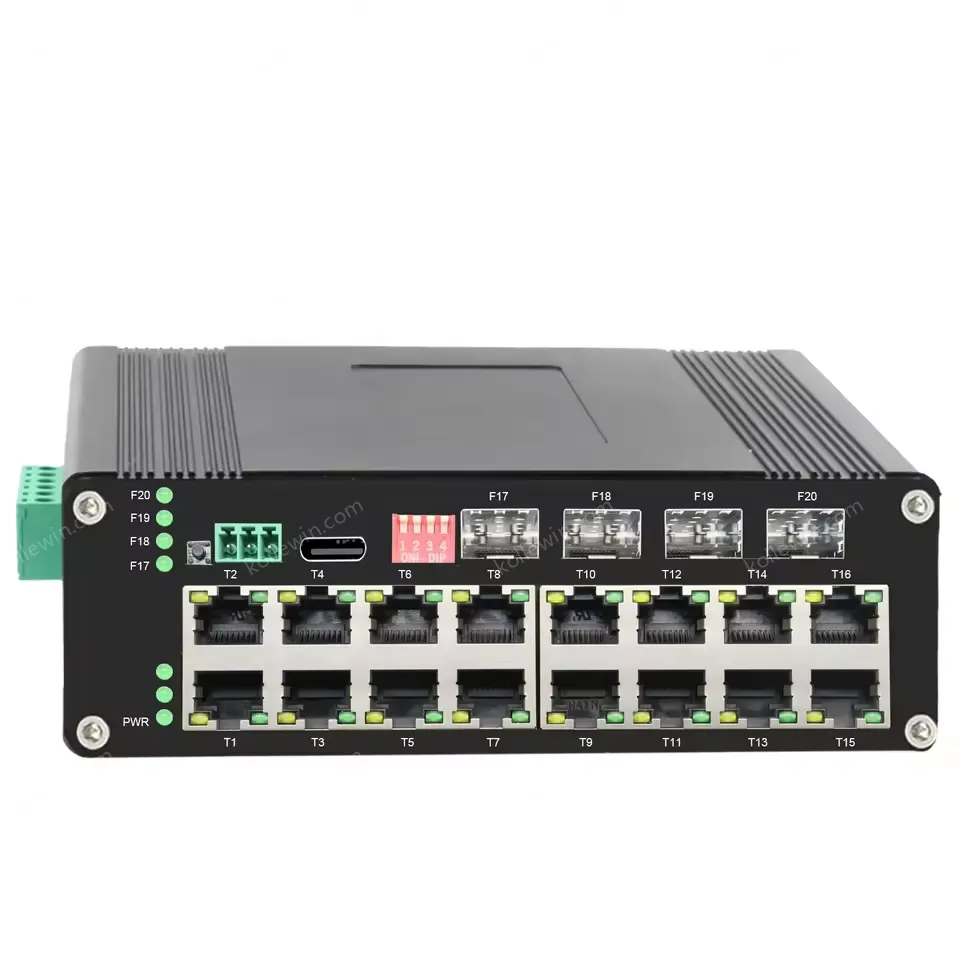 Industrial 16 Ports 10/100/1000Mbps Web Management DIN Rail PoE Switch with 4 SFP Slots, Network PoE Switch Support ERPS