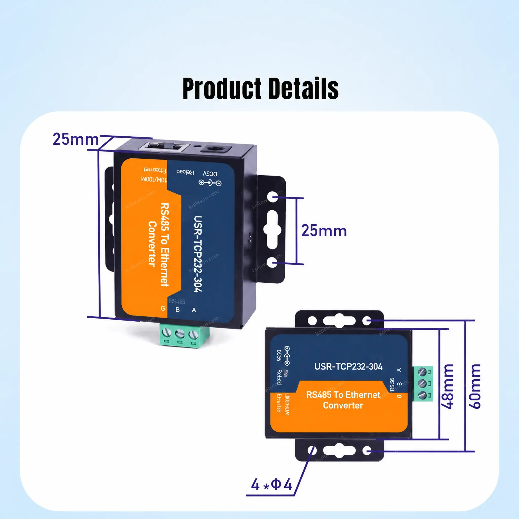 USR-TCP232-304 Serial Device Server Modbus RTU to TCP Gateway RS485 to Ethernet Converters CE/FCC/RoHS Certified 2-Year Warranty