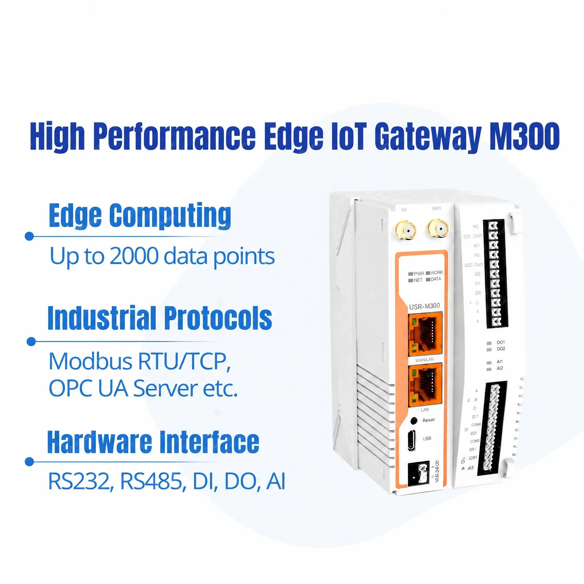 PUSR USR-M300 High Performance Edge IoT Gateway Support User Self-Development Can Expand IO As Needededge Computing Capabilitie