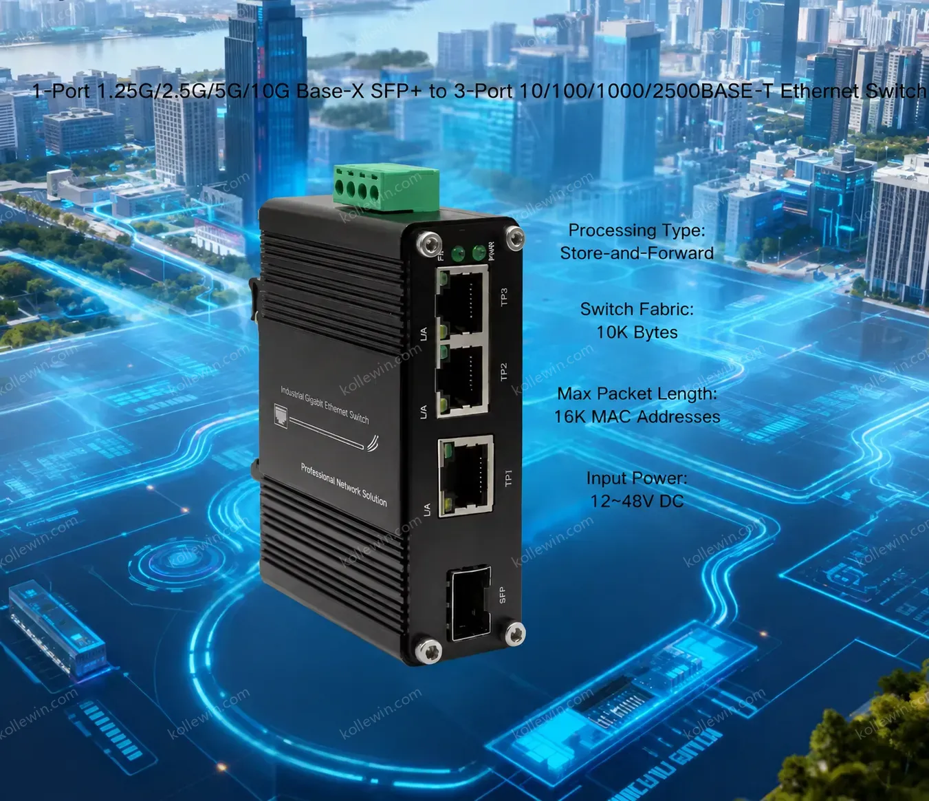 Industrial 2.5G Ethernet Switch 3x RJ45 + 1x SFP+ Gigabit Fiber Uplink -40℃ to 75℃ Wide Temp