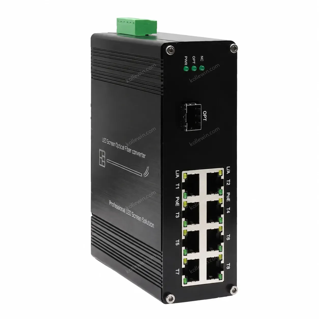 Fiber Converter with LED Screen 1 X 10G SFP to 8 X 10/100/1000M RJ45 Ethernet Din Rail Mounting Network Switch