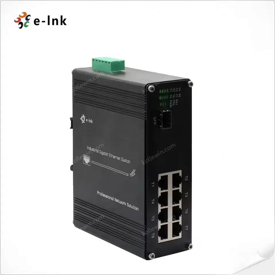 E-link 8-Port Gigabit PoE+ 20 Gbps Industrial Ethernet Switch 100/1000Base-X SFP Aluminum Wall Mount for IP Camera WAP Network