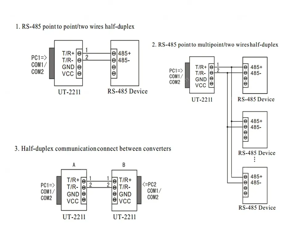 UOTEK Mini RS-232 to RS-485 Converter RS232 To RS485 Conversion Adapter DB9 Connector UT-2211 Half Duplex