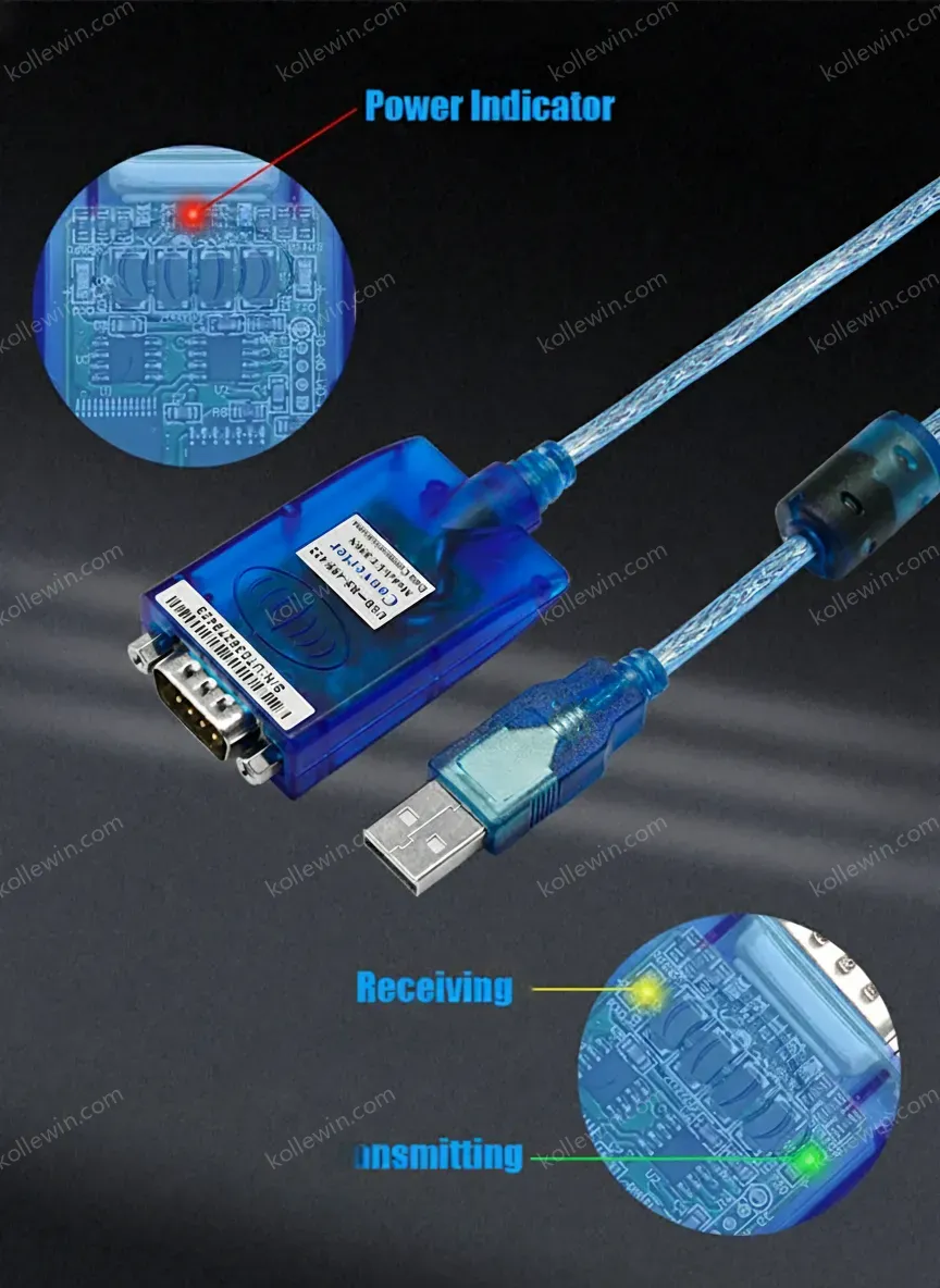 UOTEK 4.92ft USB to RS485 RS422 Cable Converter USB-A RS-422 RS-485 Adapter DB9 Connector Translucent Magnetic Ring UT-850N