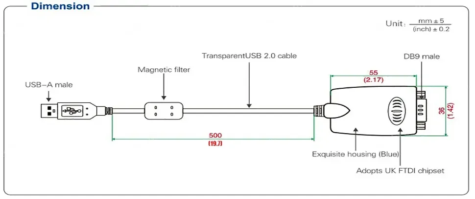 UOTEK 0.5M USB to RS-232 Converter RS232 to USB2.0 Cable Serial DB9 Adapter Line with Magnetic Ring Imported Chip ESD UT-880K
