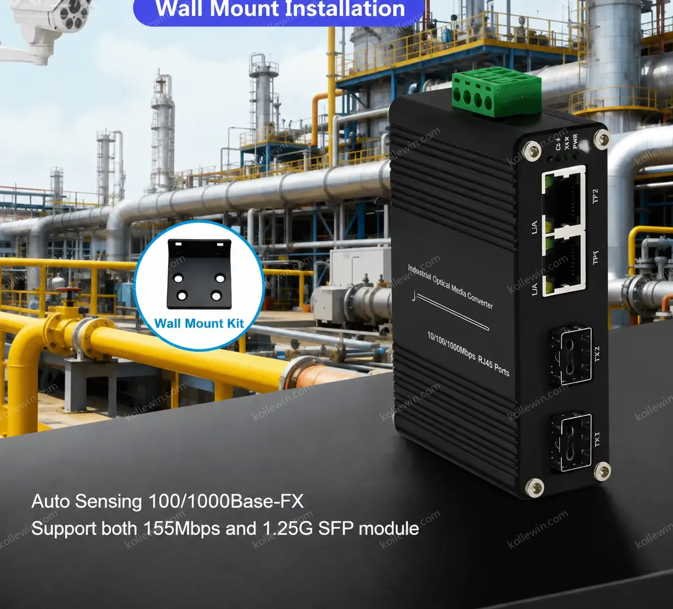E-link LNK-IMC202G-SFP Industrial Grade 2 Port Gigabit Ethernet Switch 2 SFP Slots 12-48V DC Power Full-Duplex/Half-Duplex 9KB