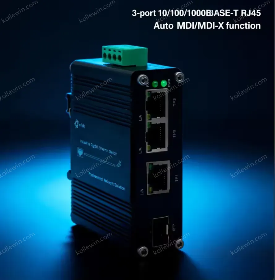 Industrial Gigabit Ethernet Switch IP40 Aluminum Housing Operates -40°C to 75°C with 12-48VDC Wide Voltage Input
