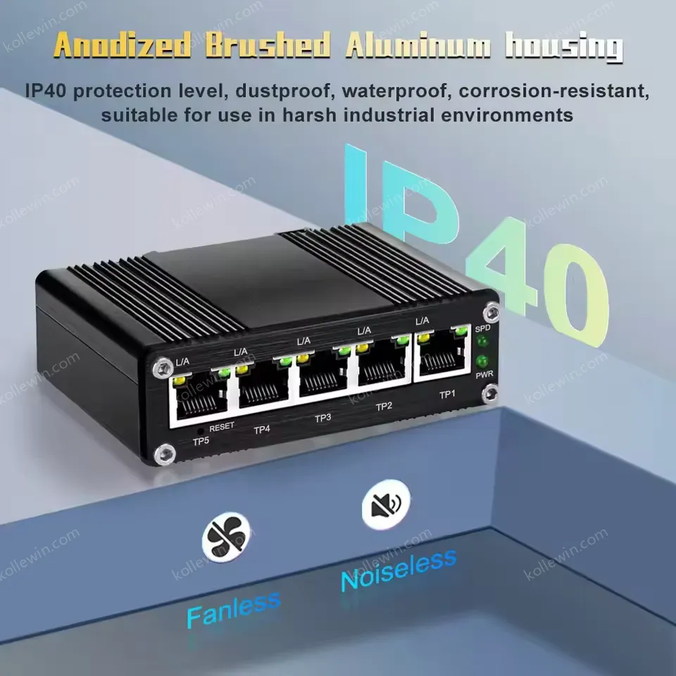 Smart Managed Industrial Switch with Web Management , 5-Port Gigabit, Port Mirroring/Loop Detection/Rate Limit, 12-48VDC
