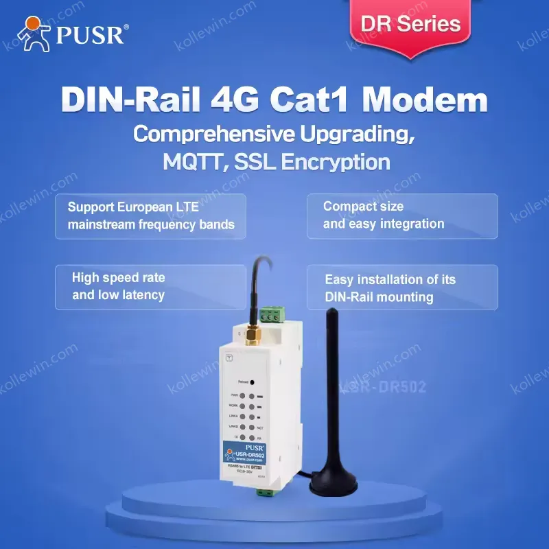 USR-DR502-E Europe LTE Cat 1 Industrial M2m Serial Rs485 4g Lte Gsm Modem Support MQTT Iot Platform