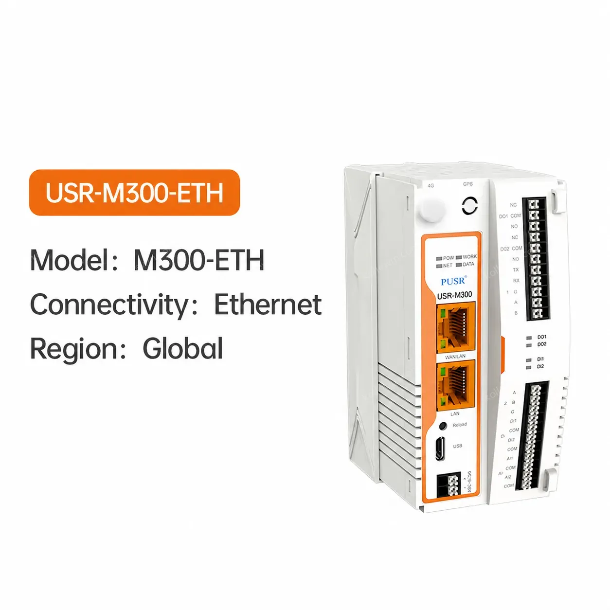 PUSR USR-M300 Edge IoT Gateway High Performance up to 2000 Data Points Node-RED Low-code Programming for M2M/IoT Applications