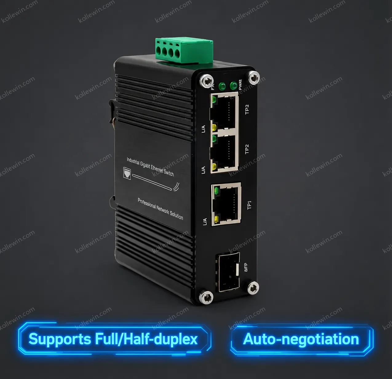 Compact 3-Port Industrial Gigabit Ethernet Switch 3 Copper Ports 1 SFP -40C 75C Wide Temperature Range 12 Gbps Switch