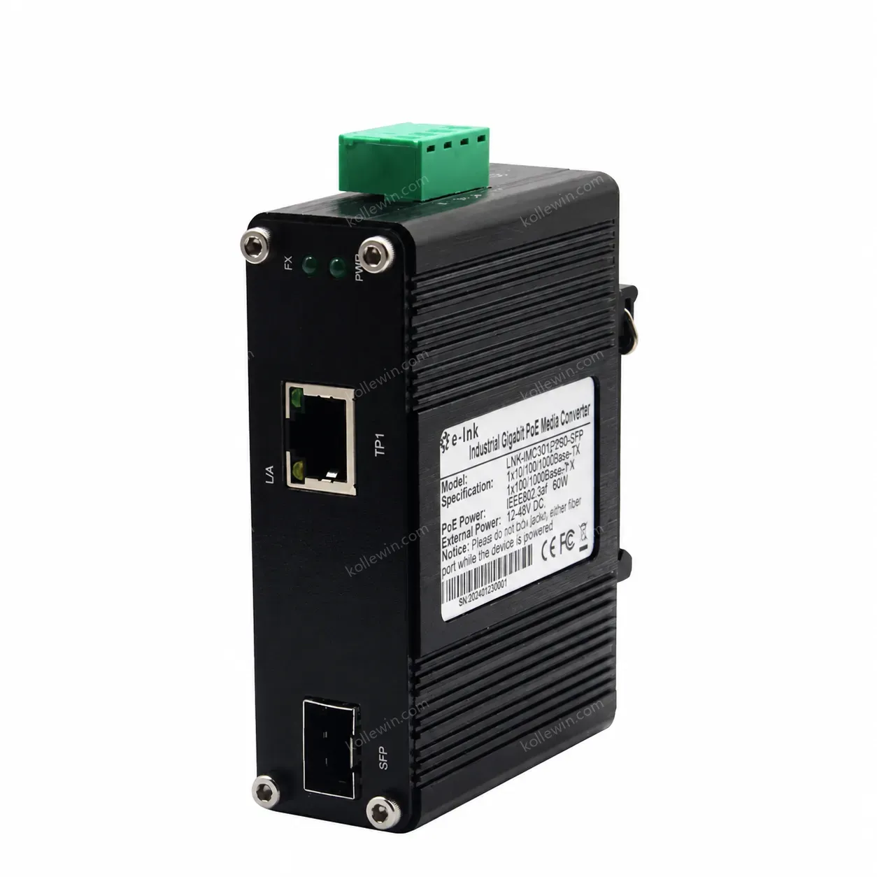 Mini Industrial Media Converter Gigabit Fiber to RJ45 12-48VDC, DIN-Rail Mount, -40°C to 75°C