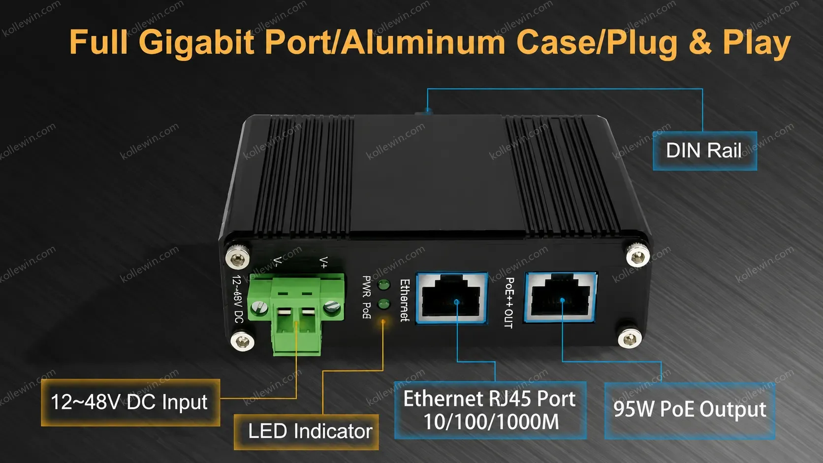 802.3bt Power Injector 48V DC 10/100/1000Mbps Gigabit 90w Outdoor PoE Injector
