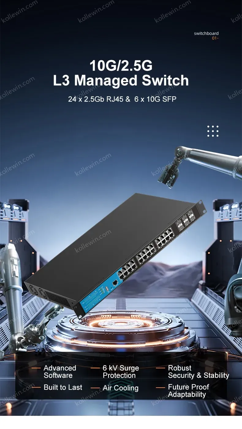 KeepLiNK 30-Port 10G/Multi-Gig Layer 3 Managed Network Switch 24x 2.5G RJ45+ 6x 10G SFP+ Rack-Mounted for High-Speed Data Center