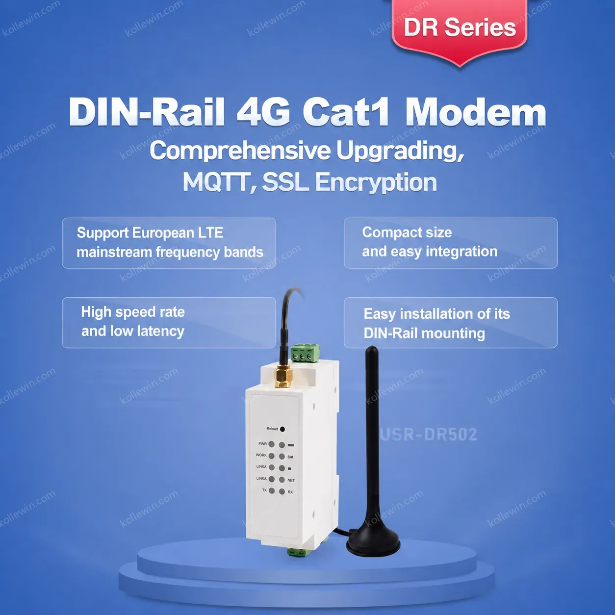 USR-DR502-E Europe Industrial HTTP MQTT/SSL GSM SMS 4G LTE Cat 1 Modem With Sim Card Slot Support IoT Platform