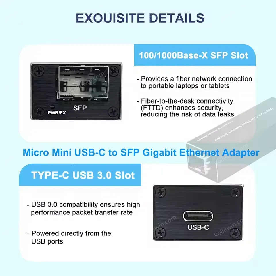 USB 3.0 to SFP Gigabit Ethernet Adapter - Mini Network Interface Card Compatible with Windows/macOS/Linux, Full/Half Duplex