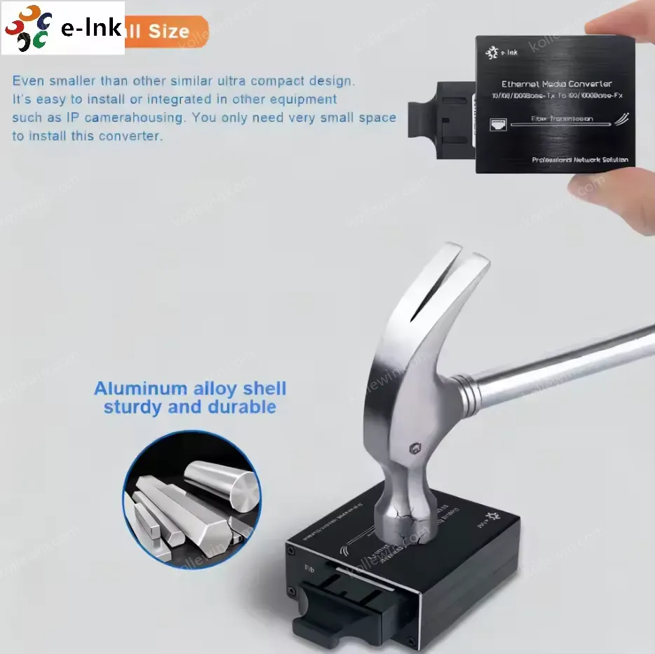 E-link LNK-M3011 Micro Type 10/100/1000Mbps Gigabit Ethernet Media Converter SC Fiber RJ45 Adapter Metal Housing Office