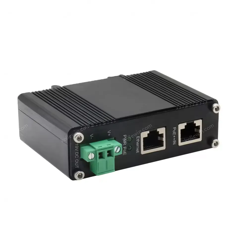 Aluminum Casing Industrial 10/100/1000Mbps 802.3bt PoE++ Splitter Output Voltage 19VDC