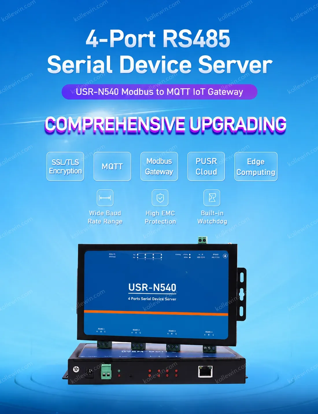 PUSR 4 Port RS485 to Ethernet Converter serial server Modbus to ethernet Edge Computing MQTT TCP Client EMC Protection N540-H7-4