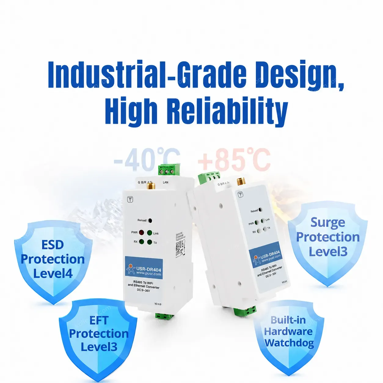 USRIOT USR-DR404 RS485 WiFi Ethernet Converter Modbus RTU TCP Gateway 802.11 A/b/g/n WLAN Serial Servers SSL/TLS Encryption