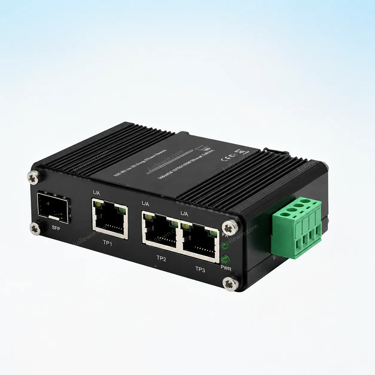 Compact 3-Port Industrial Gigabit Ethernet Switch 3 Copper Ports 1 SFP -40C 75C Wide Temperature Range 12 Gbps Switch
