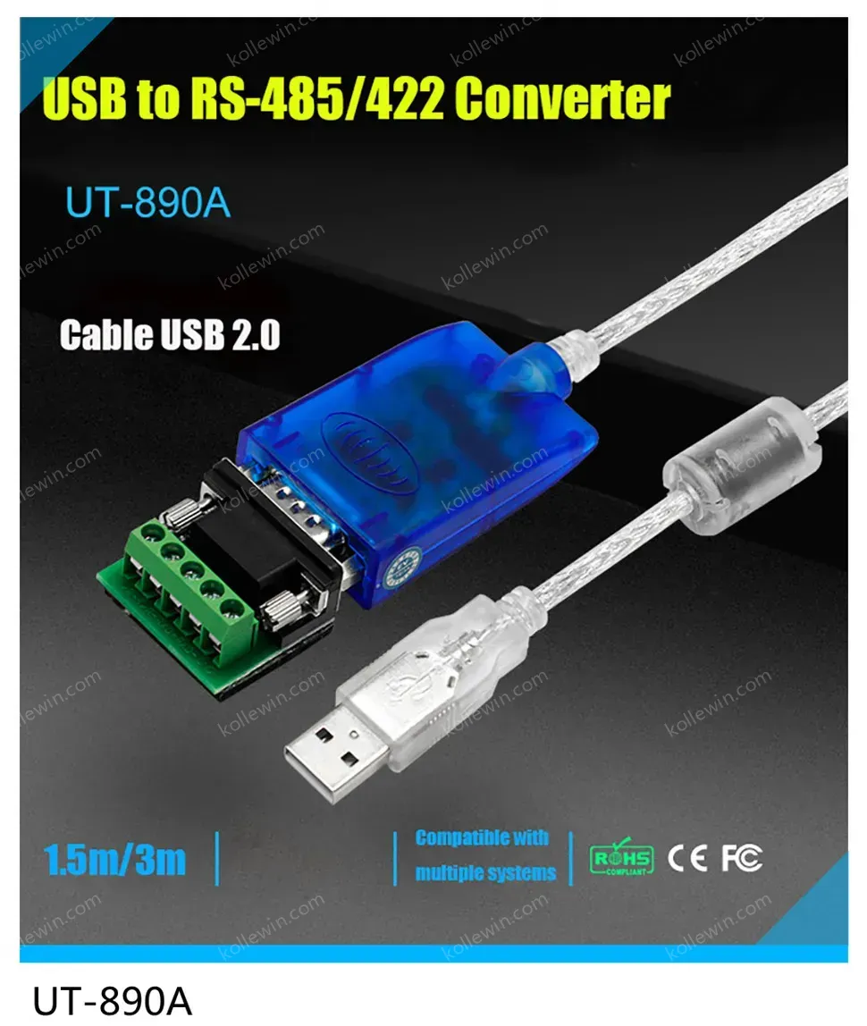 UOTEK 4.92ft USB to RS485 RS422 Cable Converter USB-A RS-422 RS-485 Adapter DB9 Connector Translucent Magnetic Ring UT-850N