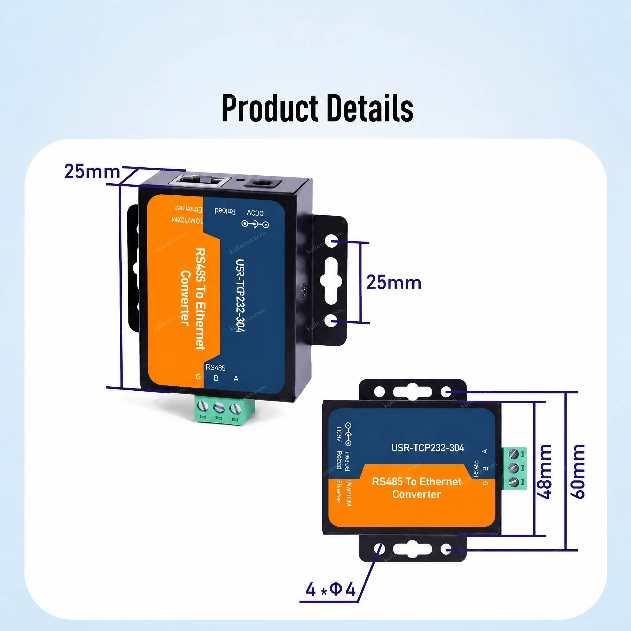 USR-TCP232-304 Bidirectional Data Transmission RS485 Port Ethernet RS485 Ethernet RJ45 Converter DNS/DHCP/HTTPD Client 2-Year