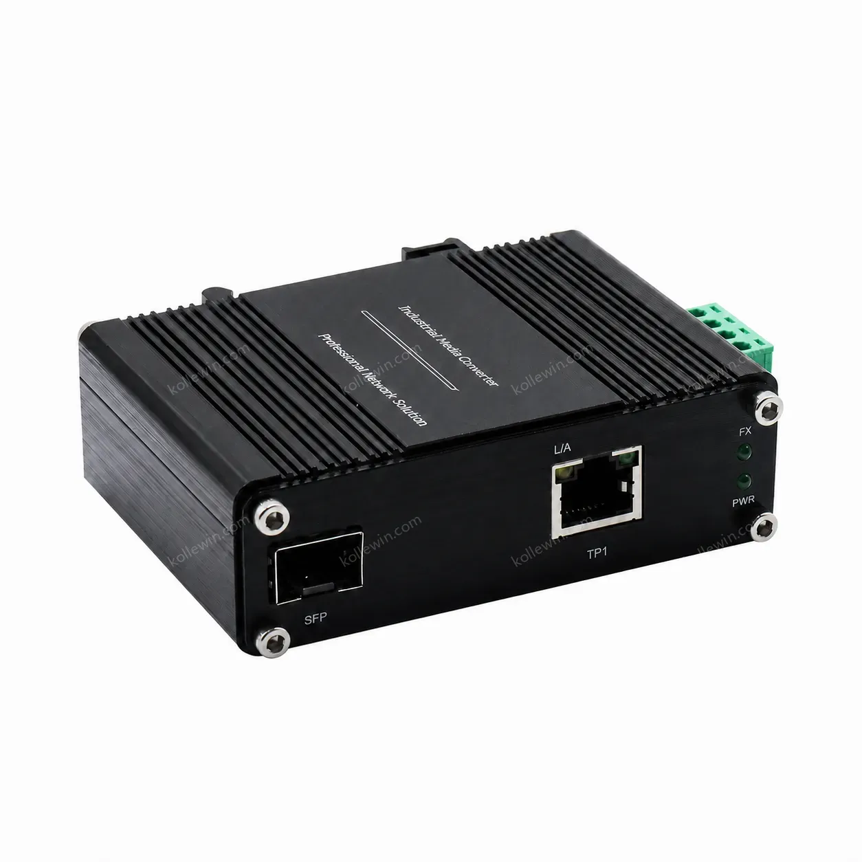 Mini Industrial Media Converter Gigabit Fiber to RJ45 12-48VDC, DIN-Rail Mount, -40°C to 75°C