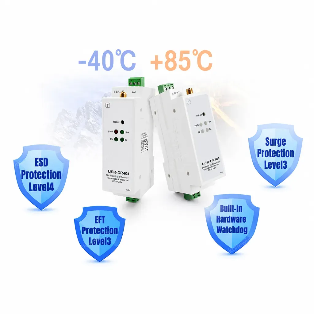 PUSR DIN-Rail RS485 to WiFi Ethernet Converter serial device server Modbus RTU to Modbus TCP with MQTT SSL/TL DR404