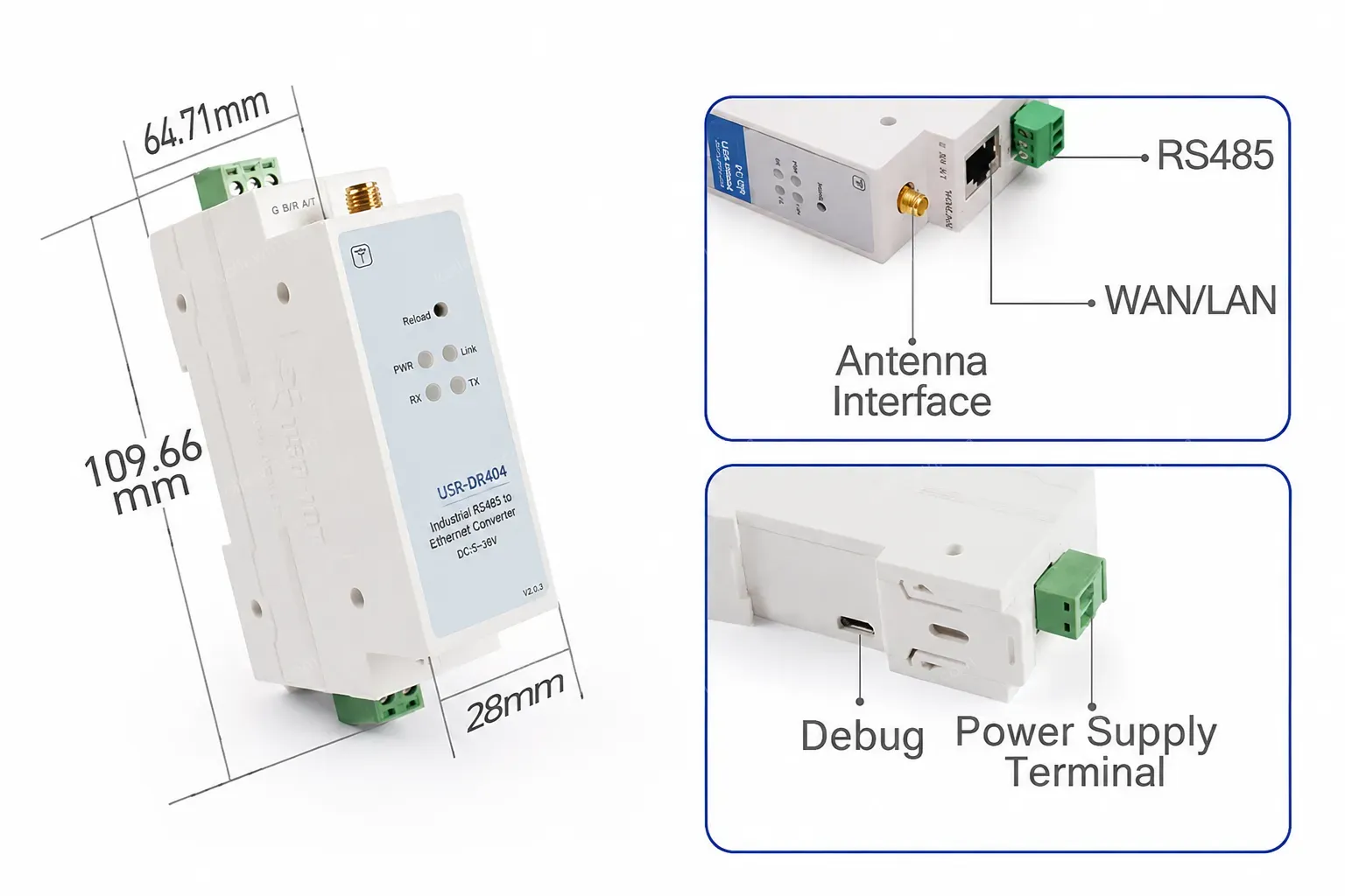 PUSR DIN-Rail RS485 to WiFi Ethernet Converter serial device server Modbus RTU to Modbus TCP with MQTT SSL/TL DR404