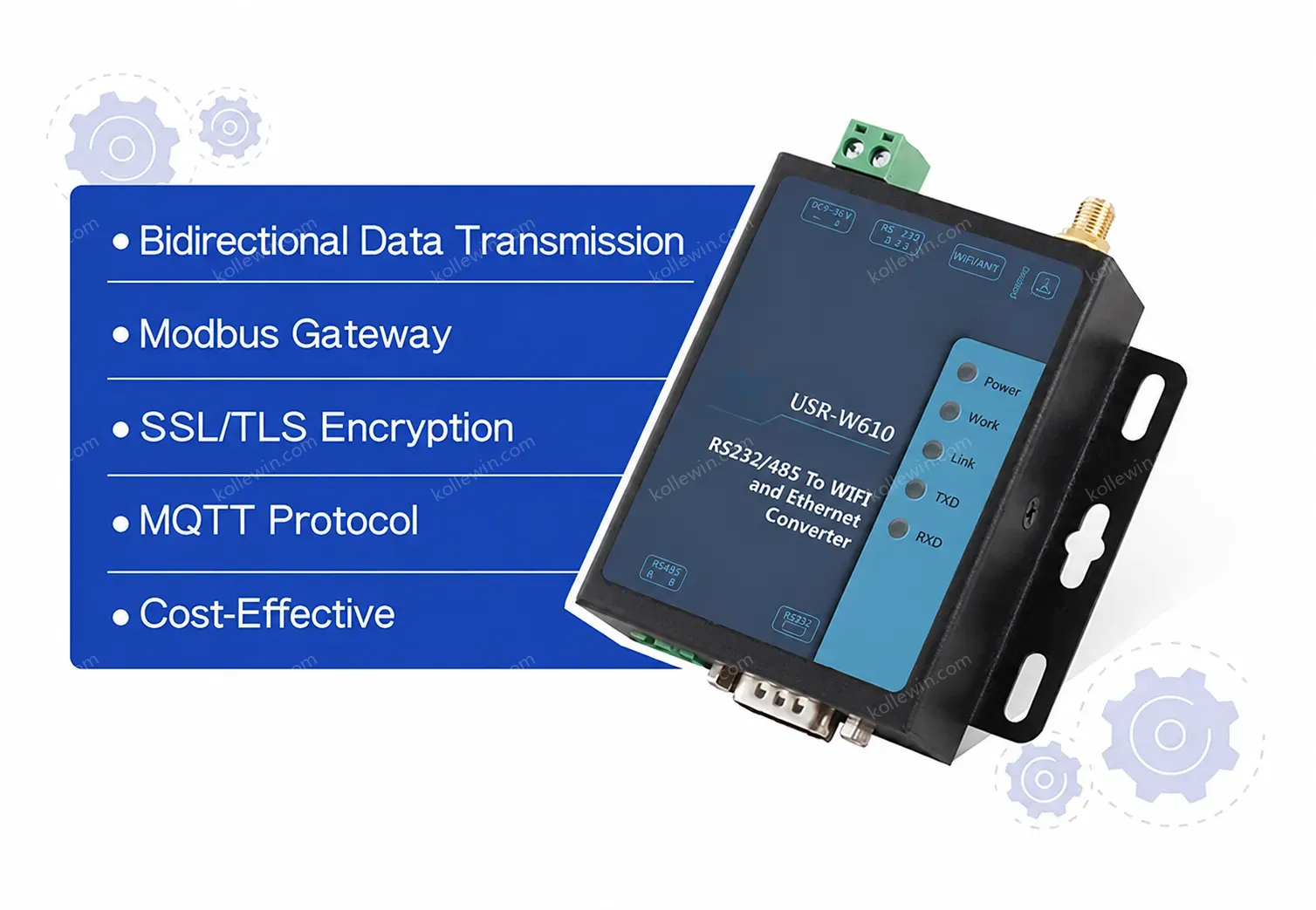 PUSR RS485 RS232 to WiFi Serial Device Server Serial to WIFI to Ethernet Converter Support Modbus Gateway tcp to rtu USR-W610