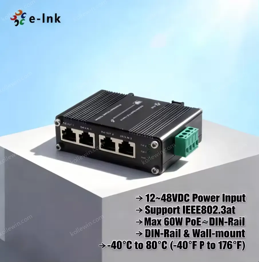 Hardened Gigabit PoE+ Injector 12 to 48VDC Support IEEE802.3at for Network Devices Reliable Performance