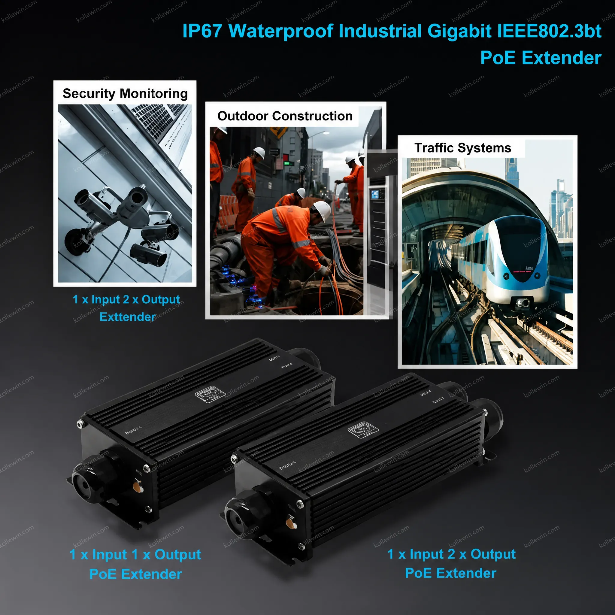 IP67 Rated Waterproof Gigabit PoE Extender 90W 2-Port Industrial Ethernet Repeater for Harsh Environment Network Extension