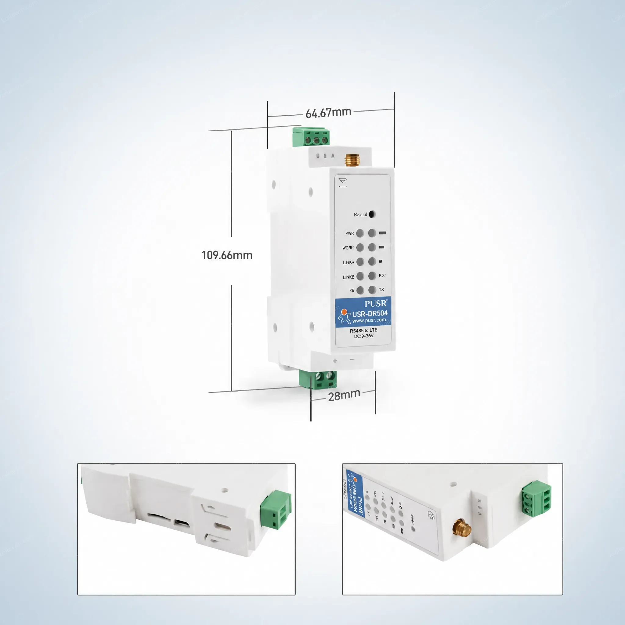 USR-DR504-G Global DIN-Rail Wireless External Serial to 4G LTE Modem with SMS/Modbus RTU to TCP/At Command
