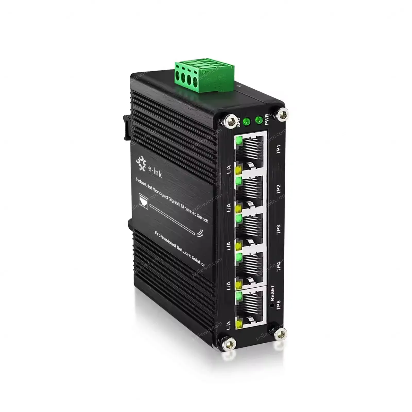 Industrial Managed 5-Port Gigabit Ethernet Switch, Web GUI, VLAN/QoS, -40°C to 80°C, Smart Managed, IP40 Metal Case