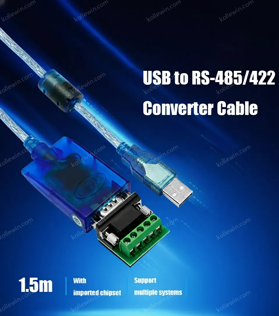 UOTEK 4.92ft USB to RS485 RS422 Cable Converter USB-A RS-422 RS-485 Adapter DB9 Connector Translucent Magnetic Ring UT-850N