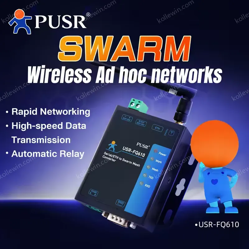 PUSR Serial/Ethernet to Wireless Swarm Converter Data Encryption Long Communication Distance USR-FQ610