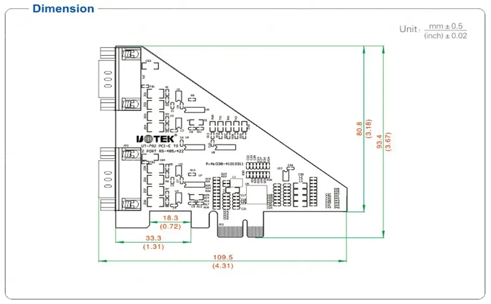 UOTEK 2 Ports High Speed PCI-E PCI Express to RS-485 RS-422 Converter Serial Card DB9 RS485 RS422 Com Connector PCIE UT-792