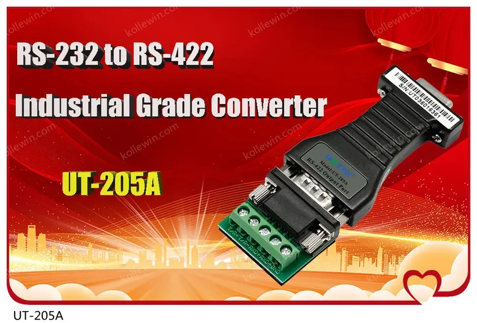 UOTEK Mini RS-232 to RS-422 Converter RS422 RS232 Conversion Adapter DB9 Connector No Power Required Bidirectional UT-202D