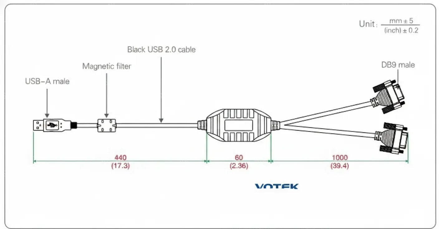 UOTEK Industrial Grade USB to RS-232 Converter USB2.0 to RS232 2 Ports Cable DB9 Com Expansion Connector UT-8812 Adapter