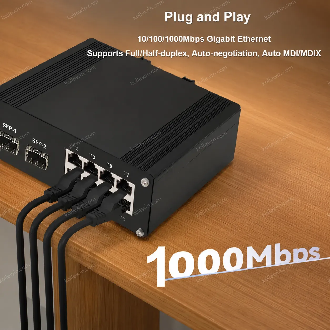 8+2 Port Industrial Ethernet Switch with 2 SFP, IP40 Rating, DIN-rail Mount 12~58VDC, Gigabit