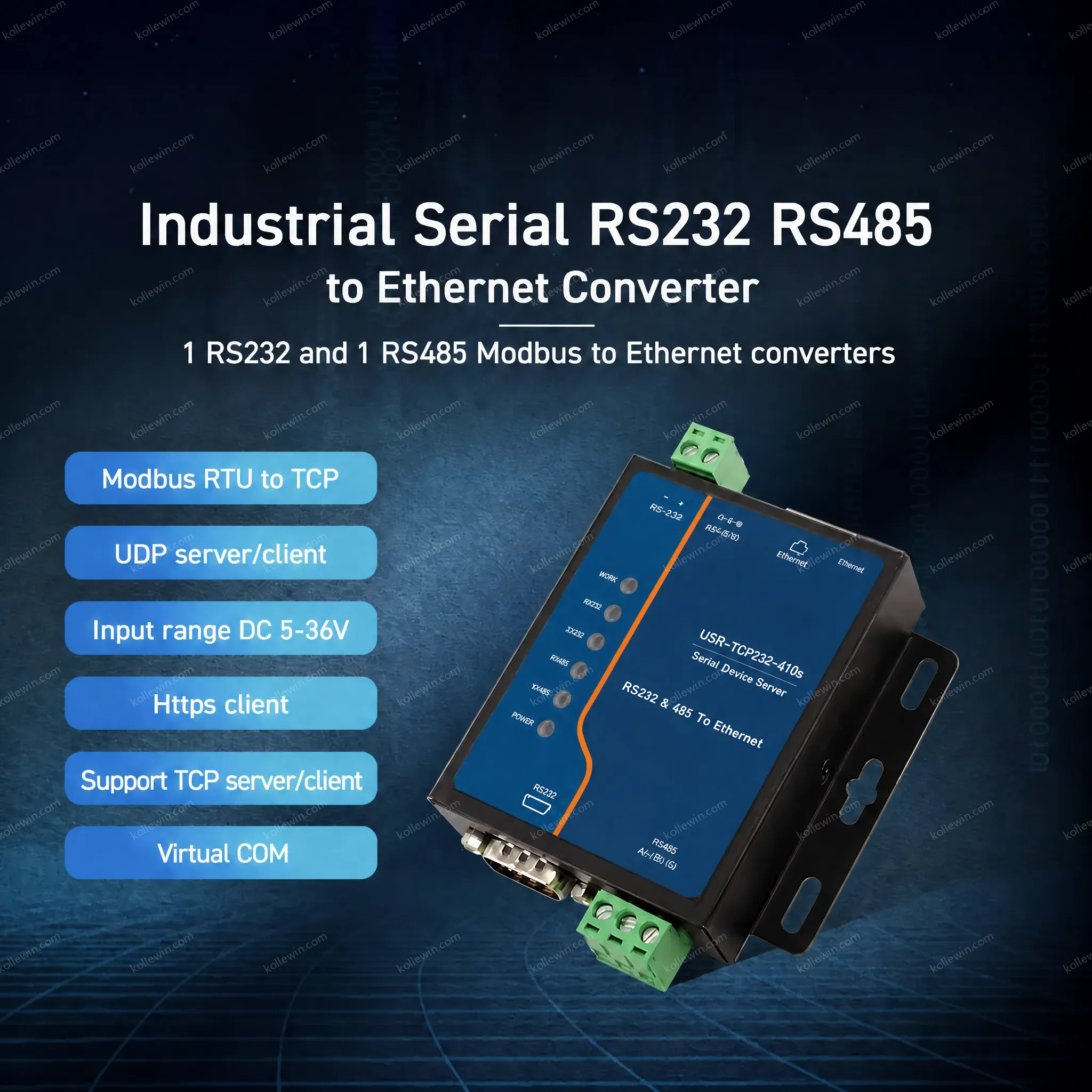 USR-TCP232-410S-RT RS232 RS485 Serial Port to Ethernet Converter Modbus MQTT Gateway for IoT with TCP/UDP/HTTP Support