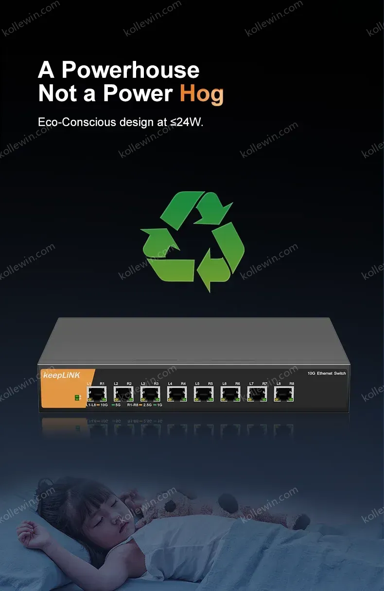 KeepLiNK KP-9000-8XT-AC 8 Port 10G/Multi-Gig Unmanaged Ethernet Switch Desktop/Wall-Mount Plug and Play Sturdy Metal Casing