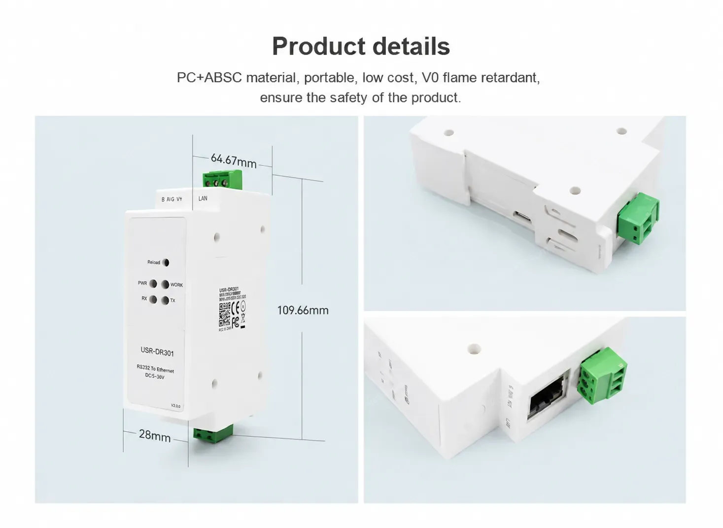 USR-DR301 Din Rail Modbus Gateway Serial RS232 to Ethernet Device Server Converter