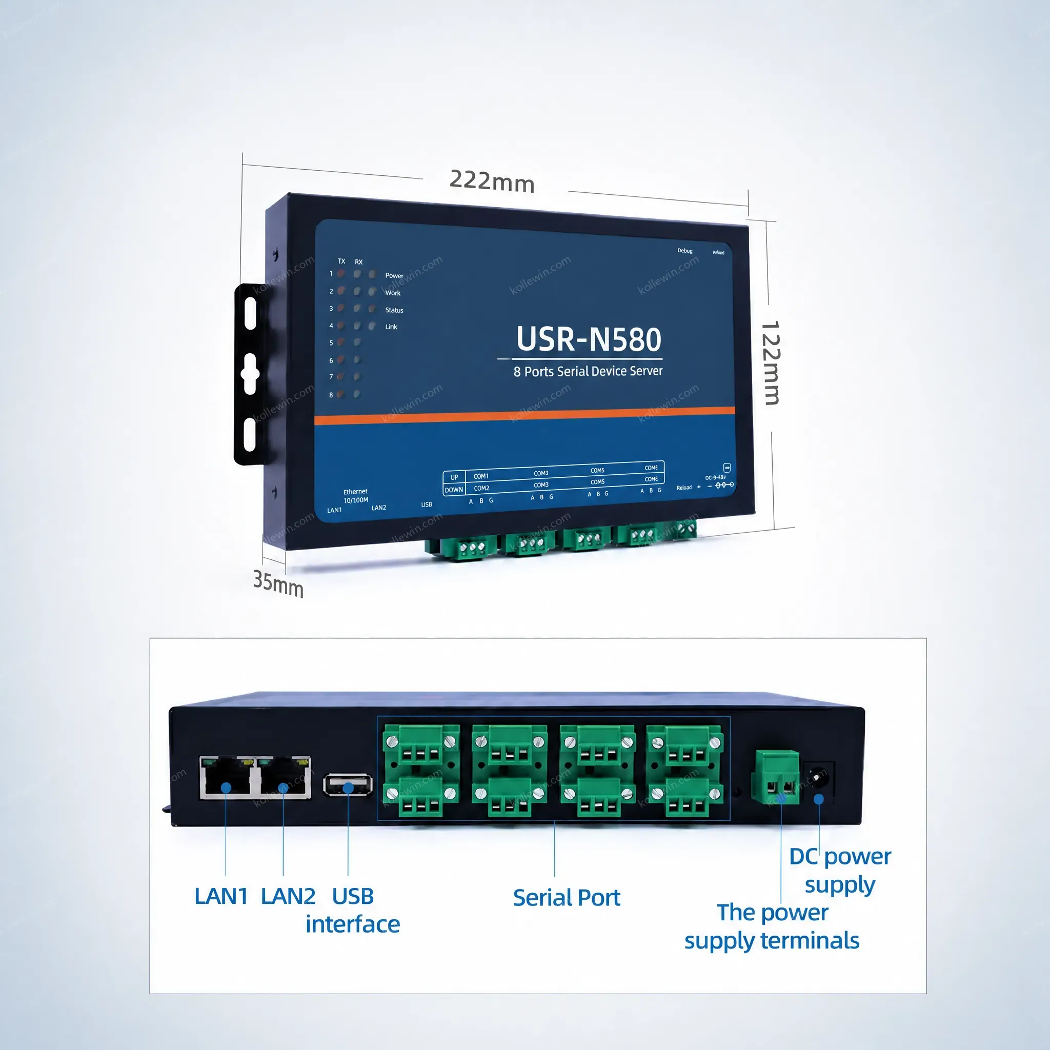 USR-N580 8 Channels MQTT Modbus Gateway RS485 Serial to TCP/IP Ethernet Device Server Converter DC 9-36V 2-Year Warranty